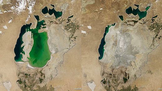 Aralsee trocknet aus - neue Satellitenbilder