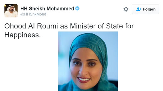 VAE - Vereinigte Arabische Emirate ernennen Glücksministerin